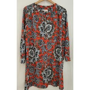 LOFT Floral Long Sleeve Dress - Red and Blue